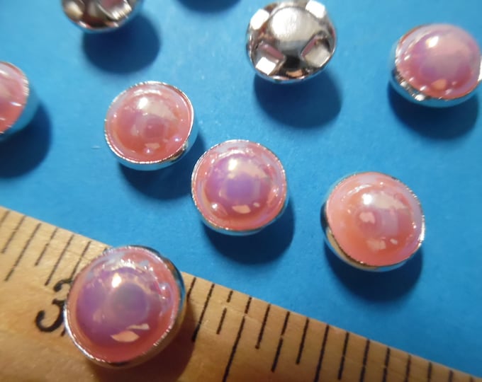 Flat Back Pink Buttons~Silver Setting~8MM~12 Pieces