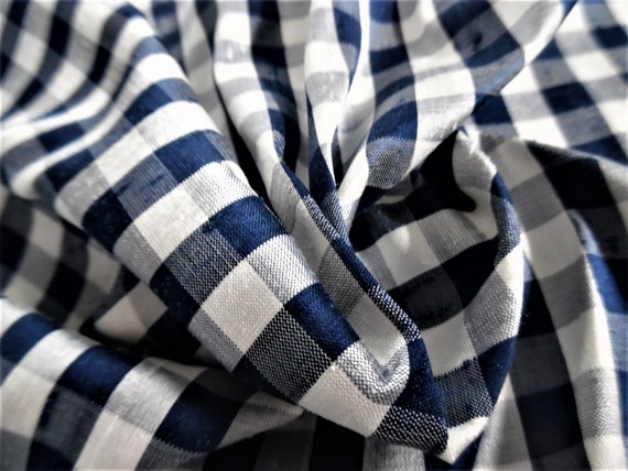 LAST! Silk Shantung~Blue and White Checks~27"x27"~Doll Fabric