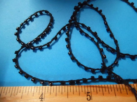 New Color! Tiny 1/16" Glass Bead Trim~Jet Black~3 Yards~Doll Dress and Hat Trim~Flapper Doll