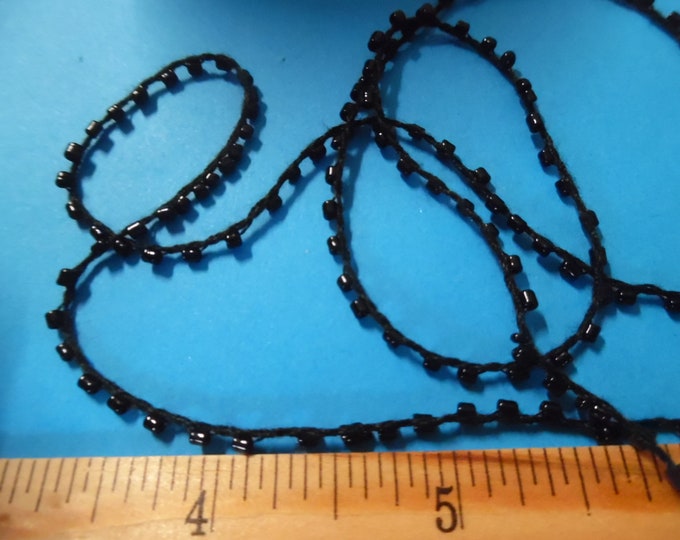 New Color! Tiny 1/16" Glass Bead Trim~Jet Black~3 Yards~Doll Dress and Hat Trim~Flapper Doll