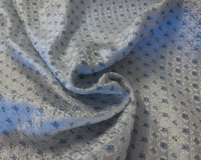100% Silk Brocade~Miniature Scale~Micro Floral~Blue on Blue~19"x20"~Japan
