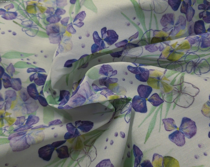 Violet Clusters~Shades of Purple/Green on White~Custom Printed~12"x27"~Doll Fabric