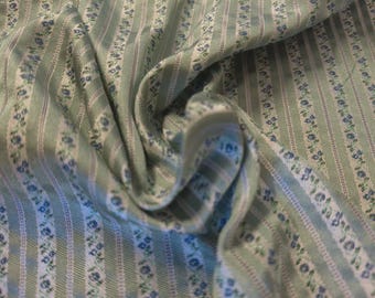 100% Silk Brocade~Miniature Scale~Floral Ticking Stripes~Blue/Green/Pearl~19"x20"~Japan