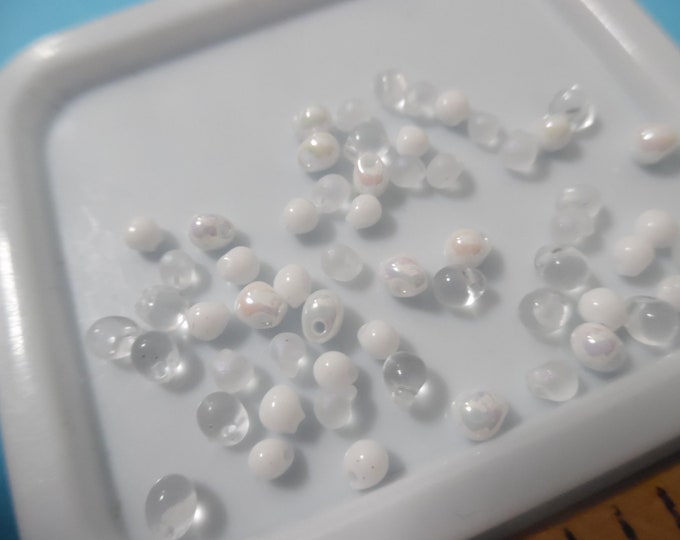 Tiny Glass Ball Buttons~2-3MM~Whites/Clears Assortment~50+Pieces~Dolls