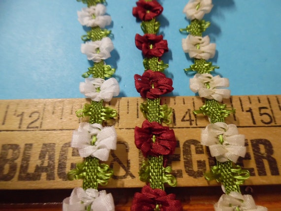 Silky Passementerie Flower Braid Assortment D~3 Colors~2 Yards~Doll Dress and Hat Trim!