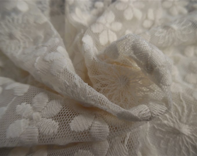 100% Cotton Netting~Floral Embroidered Design~Ivory~12"x27"~Great 4 Dolls~Soft~Sheer