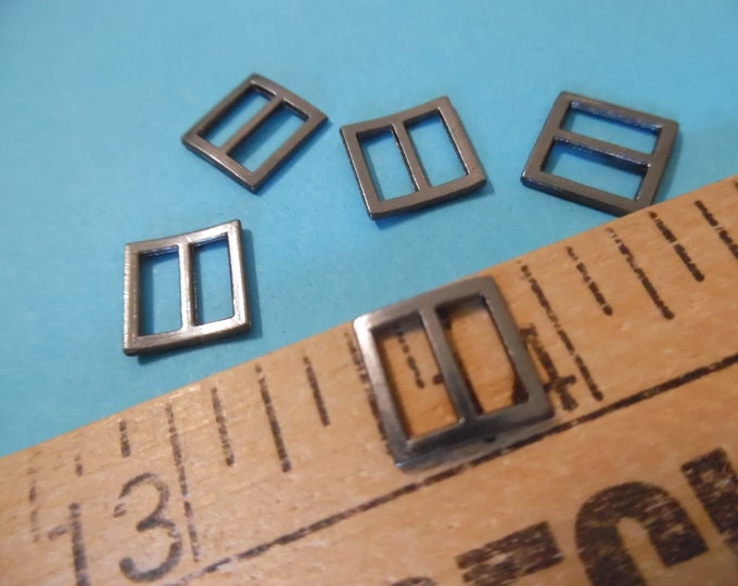 Gunmetal Black Square Metal Doll Buckles~3/8"x3/8"~Set 5~Modern, Antique, & Vintage Dolls