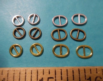 Metal Doll Buckles Assortment~Round 3/8" & Ovals 3/8"x5/16"~Set 12~Antique Bronze/Gold/Silver