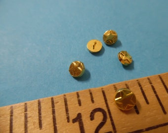 LAST! Tiny metal shank doll buttons~Raised Star Emblem~4.5MM~Bright Gold~Set of 7~Modern, Antique & Vintage Dolls