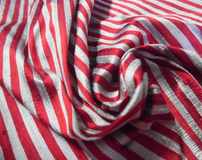 Small Stripe Silk Shantung~Red/Silver~18"x22"