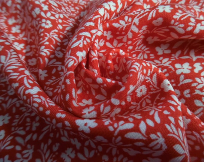 LAST! Rayon Challis~Tiny White Floral on Red Background~19"x29"~Doll Fabric~Flapper