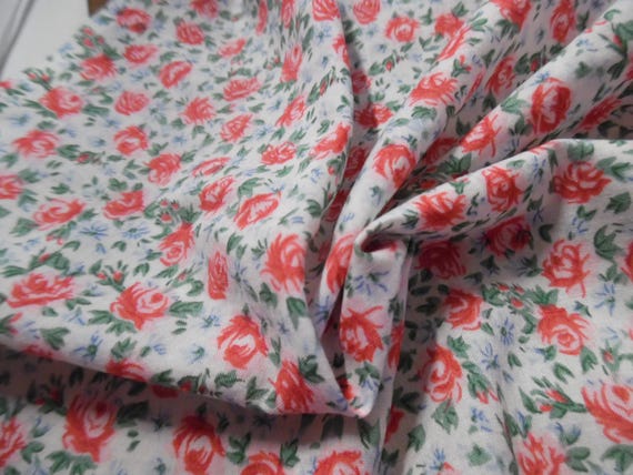 Vintage Lt.Weight Cotton~Allover Rose Print~Coral/Blue/Green/White~12"x44"