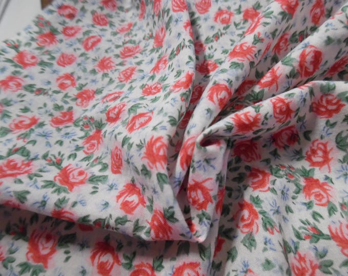 Vintage Lt.Weight Cotton~Allover Rose Print~Coral/Blue/Green/White~12"x44"