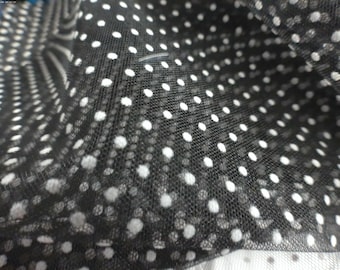 Dotted Swiss Nylon Netting~White on Black~12"x58"~Doll Fabric~Great For Overlays
