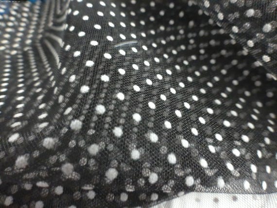 Dotted Swiss Nylon Netting~White on Black~12"x58"~Doll Fabric~Great For Overlays