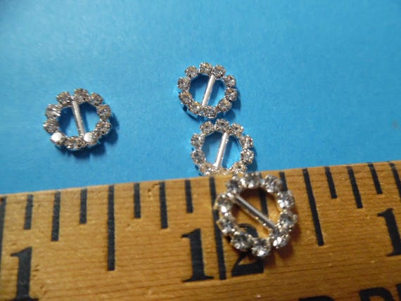 Tiny Rhinestone Doll Buckles~7/16" Round~Silver Setting~Set of 4~Great for Barbie!