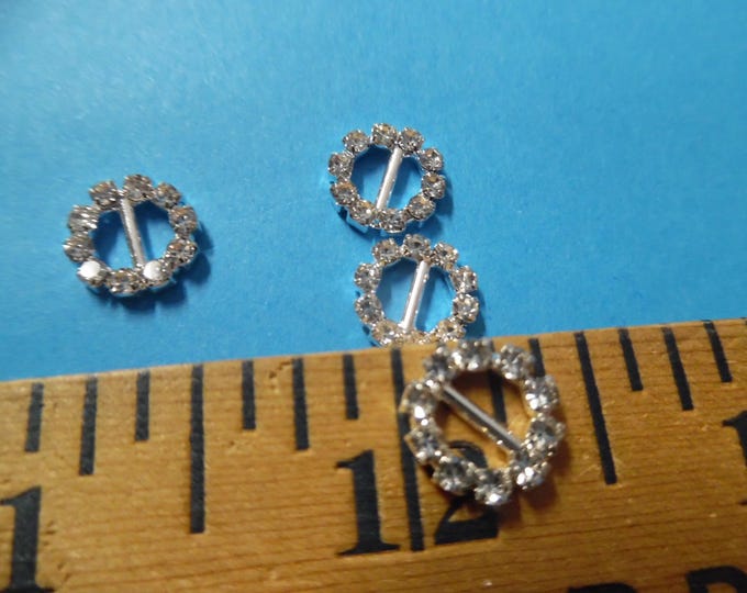 Tiny Rhinestone Doll Buckles~7/16" Round~Silver Setting~Set of 4~Great for Barbie!