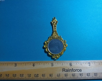 Antique Look French Fashion Doll Hand Held Mirror~Bright Gold
