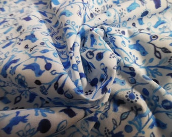 Miniature Blue Bird Print Cotton Lawn~Blue & White~Custom Printed~12"x27"~Doll Fabric