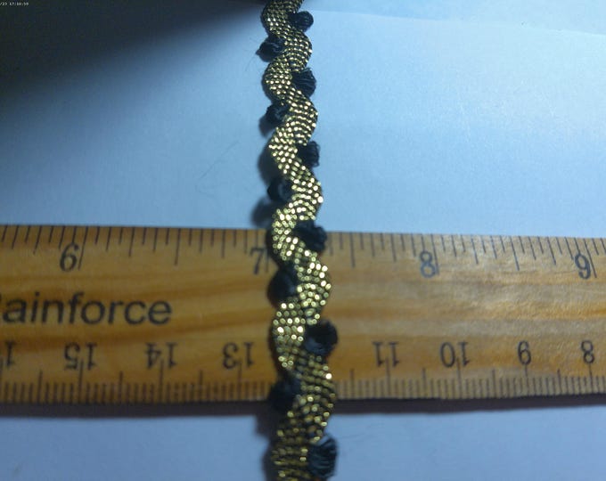 Fancy Wave Braid in Metallic Gold and Black~3/8" Wide~By The Yard