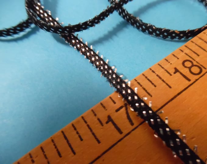 CLEARANCE! Micro Picot Edge Flat Braid~Metallic Silver & Jet Black~100% Rayon~3/16"x 3 Yards~Doll Dress and Hat Trim~Flapper