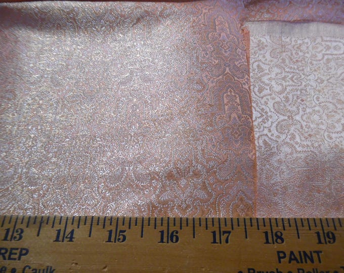 IMPERFECT PC! 100%Silk Jacquard Brocade~India~Peach/Gold/Pearl~9"x22"~Doll Fabric~Miniatures