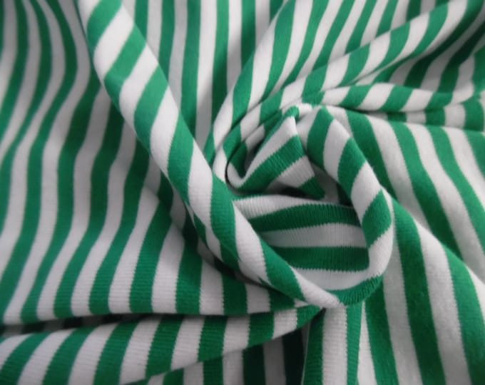 100% Cotton Jersey~Small Stripes~Green/White~18"x34"~Doll Fabric