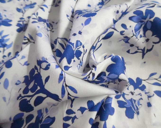 Imported Pima Cotton Lawn~Small Florals~Cobalt/Lavender on White~18"x30"~Great Doll Fabric