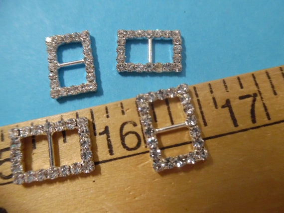 Rectangle Rhinestone Doll Buckles~5/8"x7/16"~Silver Setting~Set of 4~Great for Barbie!
