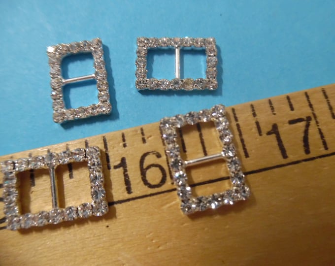 Rectangle Rhinestone Doll Buckles~5/8"x7/16"~Silver Setting~Set of 4~Great for Barbie!