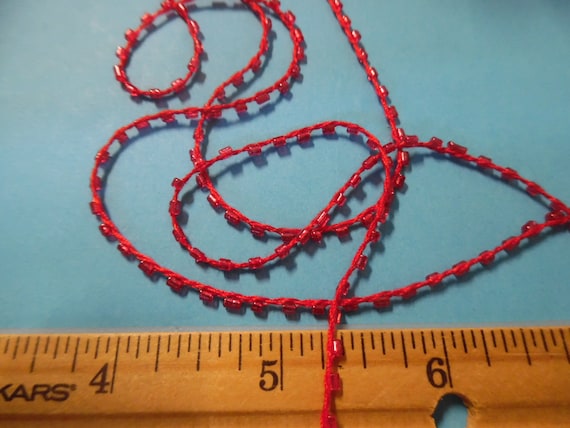 New Shade! Tiny 1/16" Glass Bead Trim~Red~3 Yards~Doll Dress and Hat Trim~Flapper Doll