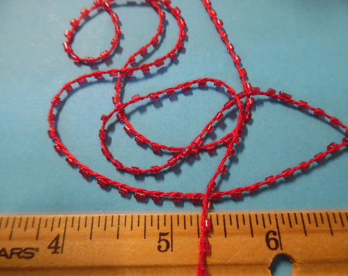 New Shade! Tiny 1/16" Glass Bead Trim~Red~3 Yards~Doll Dress and Hat Trim~Flapper Doll