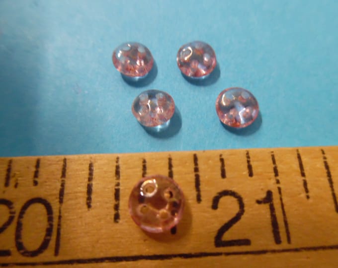 All Glass Doll Buttons~Pink Topaz~4 Hole~Sew On~Set 5~6MM