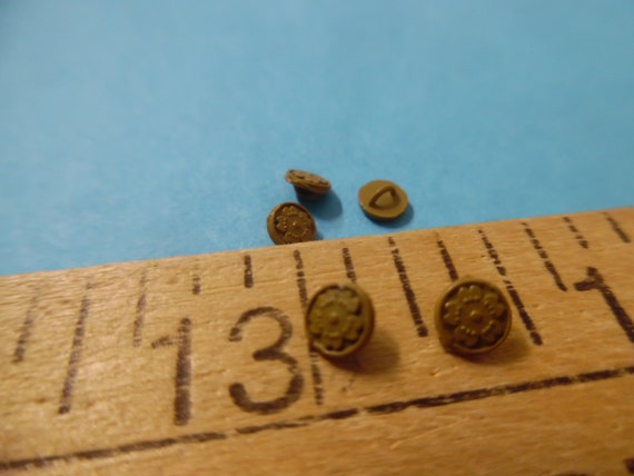 Tiny metal shank doll buttons~Flower Design~3.5MM~Dark Biscotti Enamel~Set of TEN~Modern, Antique & Vintage Dolls