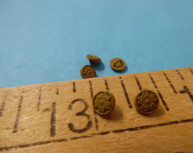 Tiny metal shank doll buttons~Flower Design~3.5MM~Dark Biscotti Enamel~Set of TEN~Modern, Antique & Vintage Dolls