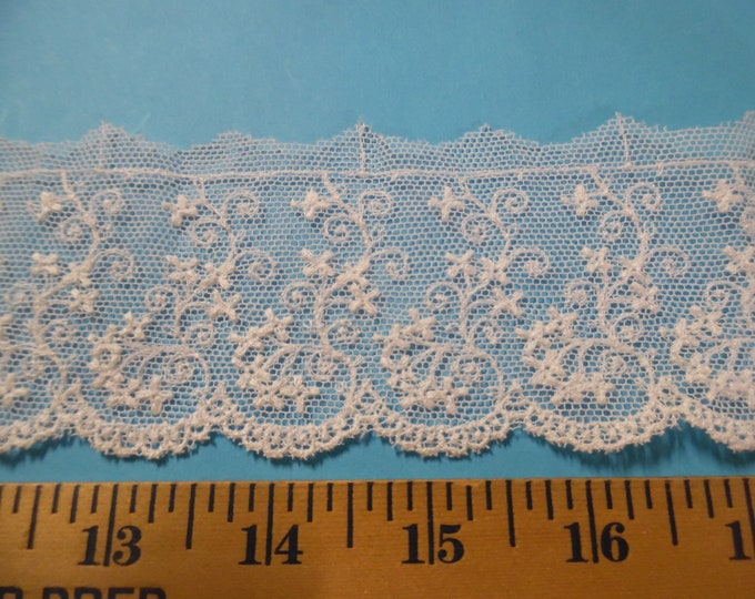 Vintage Embroidered Net Lace~White~2"Wide~HTF~BTY~Great for Dolls