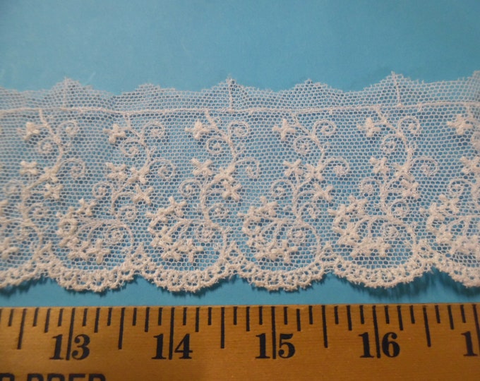 LAST! Vintage Embroidered Net Lace~White~2"x 35.5"~HTF~Great for Dolls