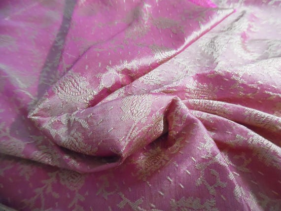 100%Silk Jacquard Taffeta~India~Magenta/Gold/Pearl~9"x27"~Doll FabricMiniatures