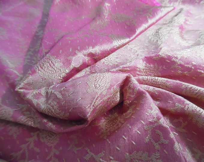 100%Silk Jacquard Taffeta~India~Magenta/Gold/Pearl~9"x27"~Doll FabricMiniatures