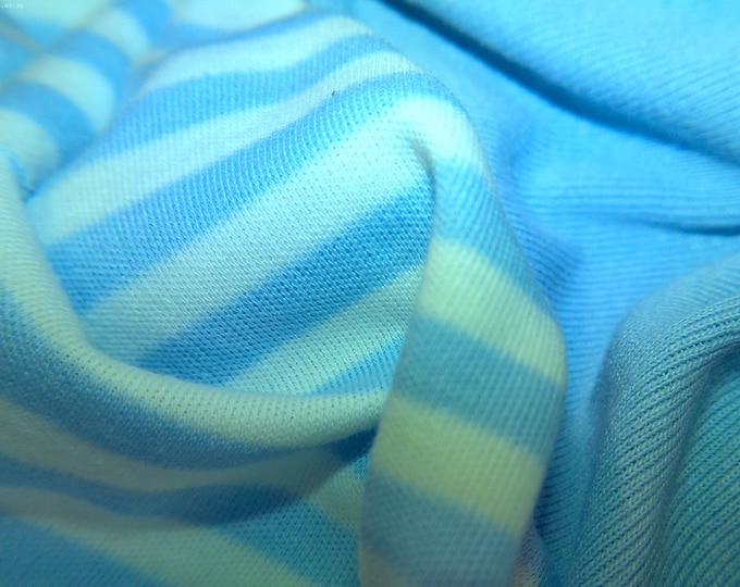 Cotton/Poly Knit Jersey Combo~Stripes/Solid~Blue/White~1/3 YD Total