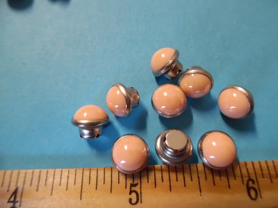 CLEARANCE! ONLY LISTING! 8MM Acrylic Shank Mushroom Buttons~Peach in Silver Setting~9 Pieces~Dolls