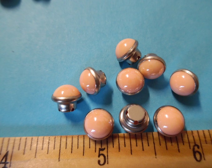 ONLY LISTING! 8MM Acrylic Shank Mushroom Buttons~Peach in Silver Setting~9 Pieces~Dolls