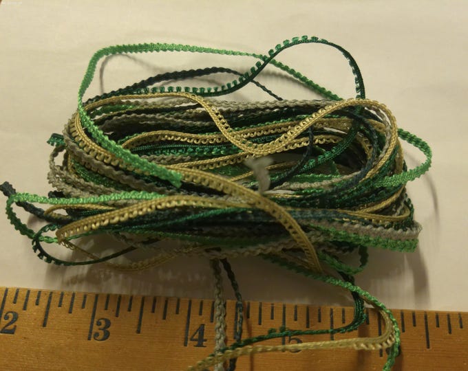 Tiny Braid Bundle~Shades of Green~Micro Picot/Knobbly Braid~10 Yards~Doll Dress and Hat Trim!