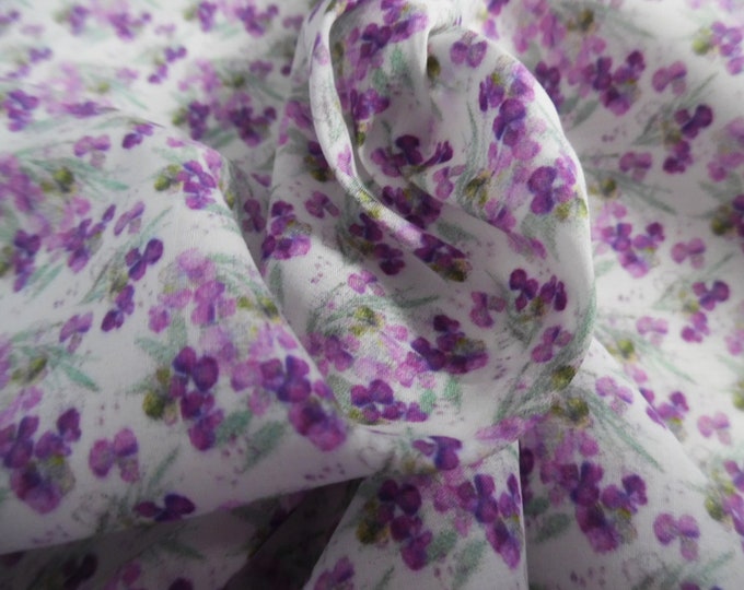 Micro Violet Sprays~Shades of Purple and Green on White~Custom Printed~11"x27"~Doll Fabric~Miniatures