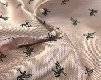 ONLY LISTING! Silk Jacquard Brocade~Tiny Black Design on Pink~12"x27"~Doll Fabric