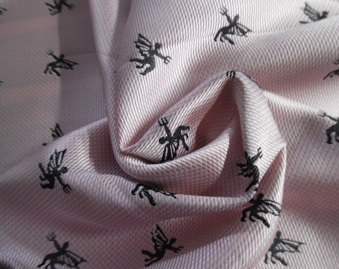 LAST PIECE! 100% Silk Jacquard Brocade~Tiny Print of Black on Light Pink~18"x32"~Doll Fabric