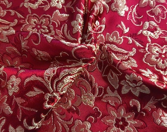 Brocade~Shades Red/Metallic Gold~Silky Hand~Poly~12"x22"