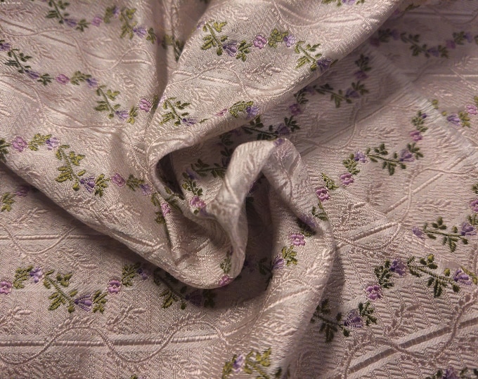 100% Silk Brocade~Miniature Scale Floral Swags~Purple/Green/Lavender~19"x20"~Japan