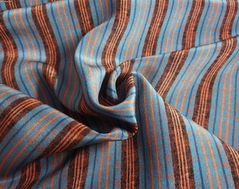 Designer Dress Silk~Multi Color/Size Stripes~Blue/Salmon/Brown~Tissue Weight~12"x28"