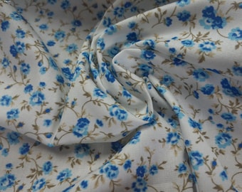 Cotton Poplin~Tiny Blue Roses on White~12"x29"~Light Weight~Great Doll Fabric